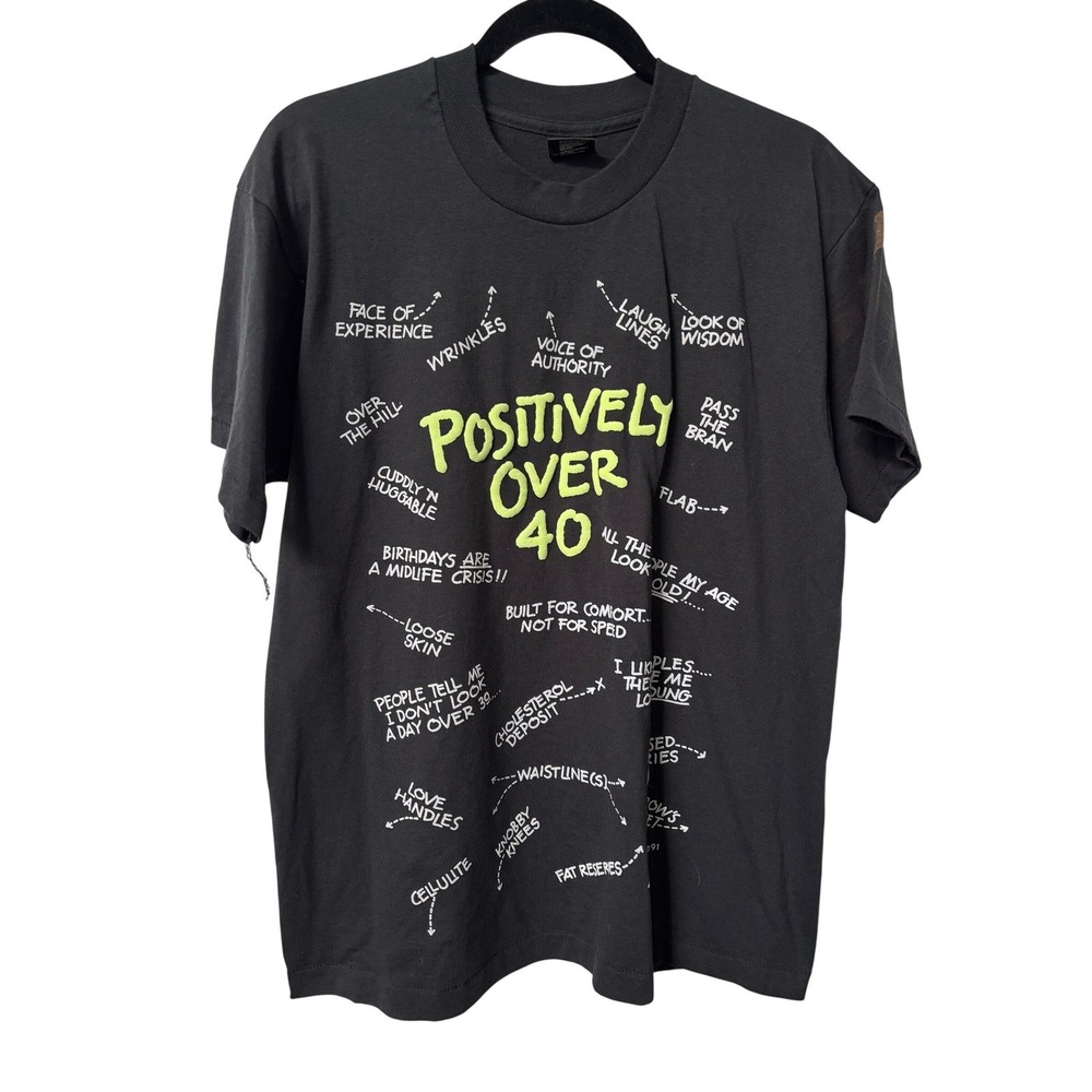Vintage‎ Fruit of the Loom Best Positively Over 40 T-Shirt Black Single Stitch L